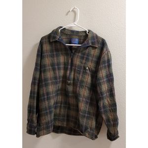 PENDLETON XL Vintage Half-Zip Wool Green Plaid Flannel